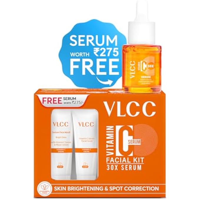 VLCC VITAMIN C SERUM FACIAL KIT - 135G | SKIN BRIGHTENING FACIAL KIT | SKIN BRIGHTENING FACIAL AT HOME | FADES SPOTS AND DULLNESS | VITAMIN C, HYALURONIC ACID & FERULIC ACID - Image 2